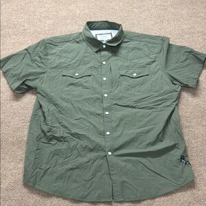 Diamond Cross Ranch Shirt Mens 2XL Western Green Pearl Snap Short Sleeve